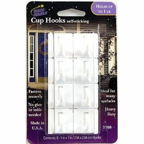 Cup Hook Self Sticking | 1" × 1" | Metal Hooks | Pack of 8 | 1 lb | Magic Mount