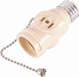 2 Outlet & Socket Adapter w/ Pull Chain Beige