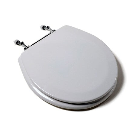 Round Wood Toilet Seat White Chrome Hinge Jones Stephens