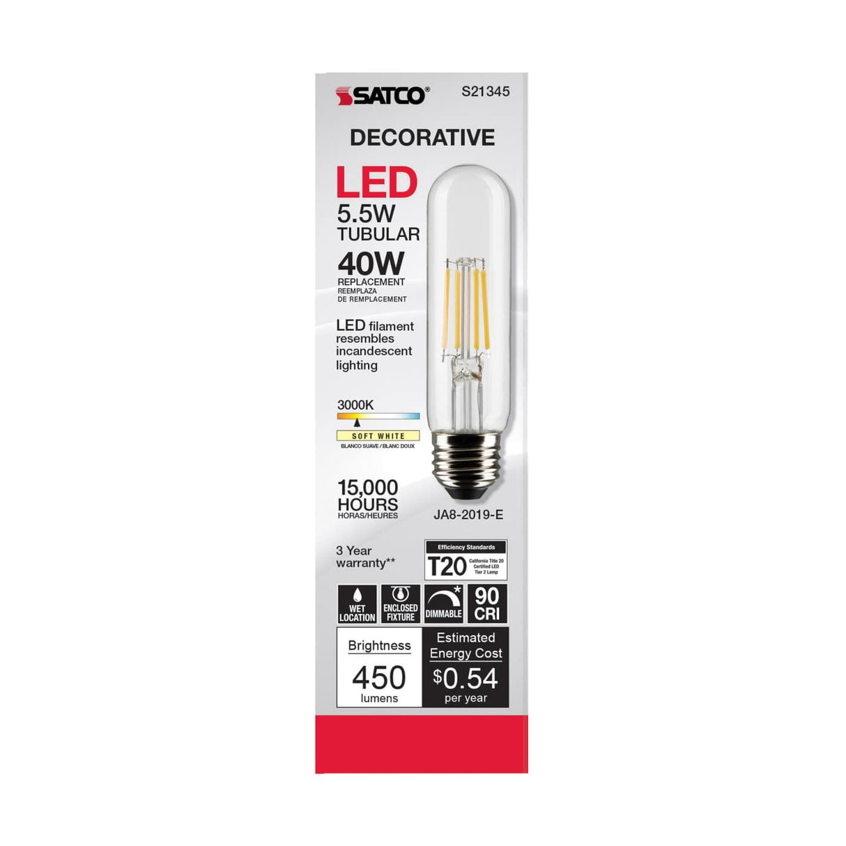 Tubular Bulb LED 5.5W 3000K Satco