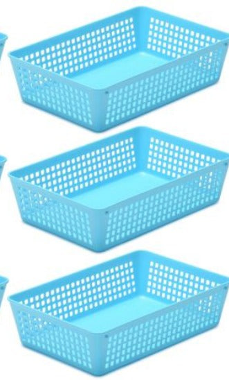 Plastic Rectangular Basket Mesh Set of 3 Blue