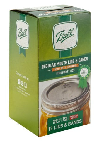 Regular Mouth Glass Mason Jar Lids and Bands 12PK Ball