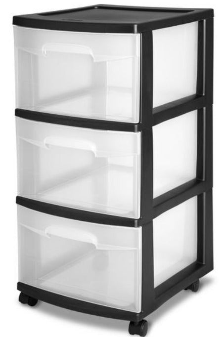 3 Drawer Cart With Wheels | Black | Sterilite