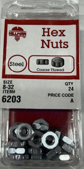 Hex Nuts 8-32 Hillman