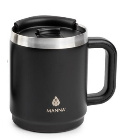 Travel Coffee Mug With Lid and Handle 14oz | Black | Double Wall Vacuum Insulated | Manna