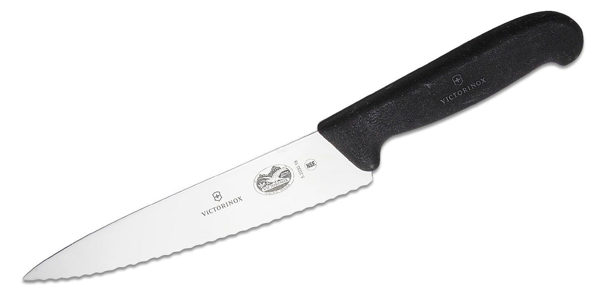 Serrated Chef Knife 7.5" | Black Fibrox Handle | Victorinox