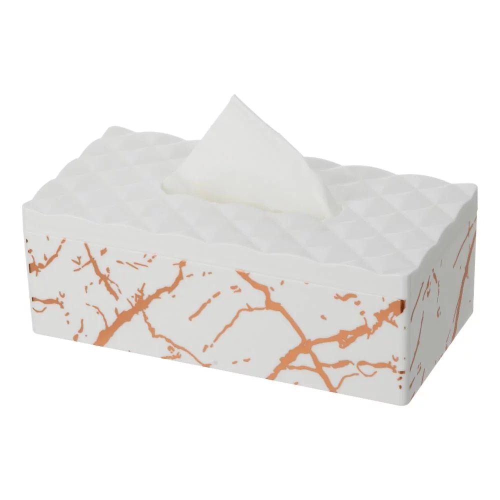 Tissue Box White w/ Rose Gold Marble YBM