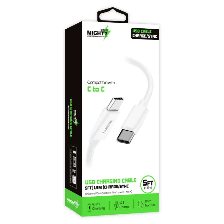 Type C to C USB Charging Cable | 5ft Length | Mighty Wireless