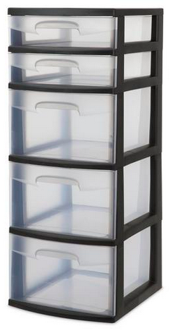 Sterilite 5 Drawer Tower | Black Plastic Organizer