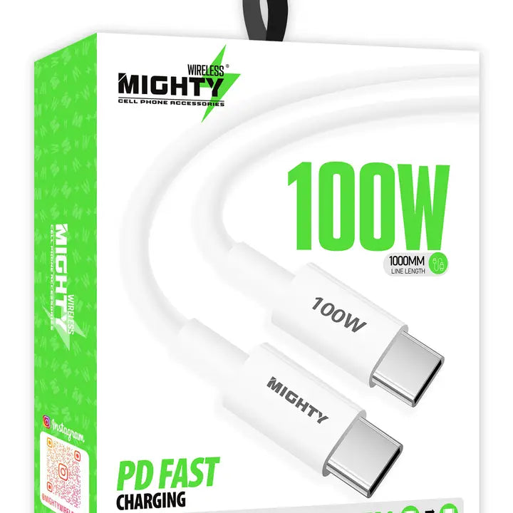 USB C to USB C cable 100W | PD Fast Charging | 1m Length | Mighty Wireless