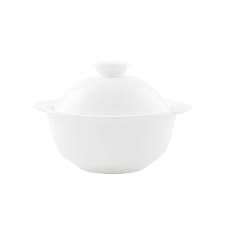 Round White Soup Bowl with Handle Cover 9oz Vikko