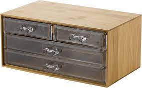 3 Tier 4-Drawer Bamboo Cosmetic Organizer