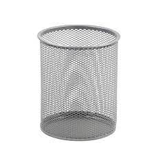 Round Steel Mesh Pencil Cup Holder Silver