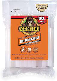 Gorilla Hot Glue Sticks 4" | Dual Temp | Impact Tough & Weather Resistant | Pack of 30