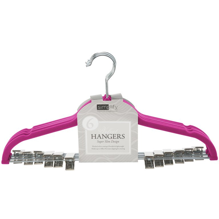 Velvet Hangers Clips 6pk Fushia Simplify