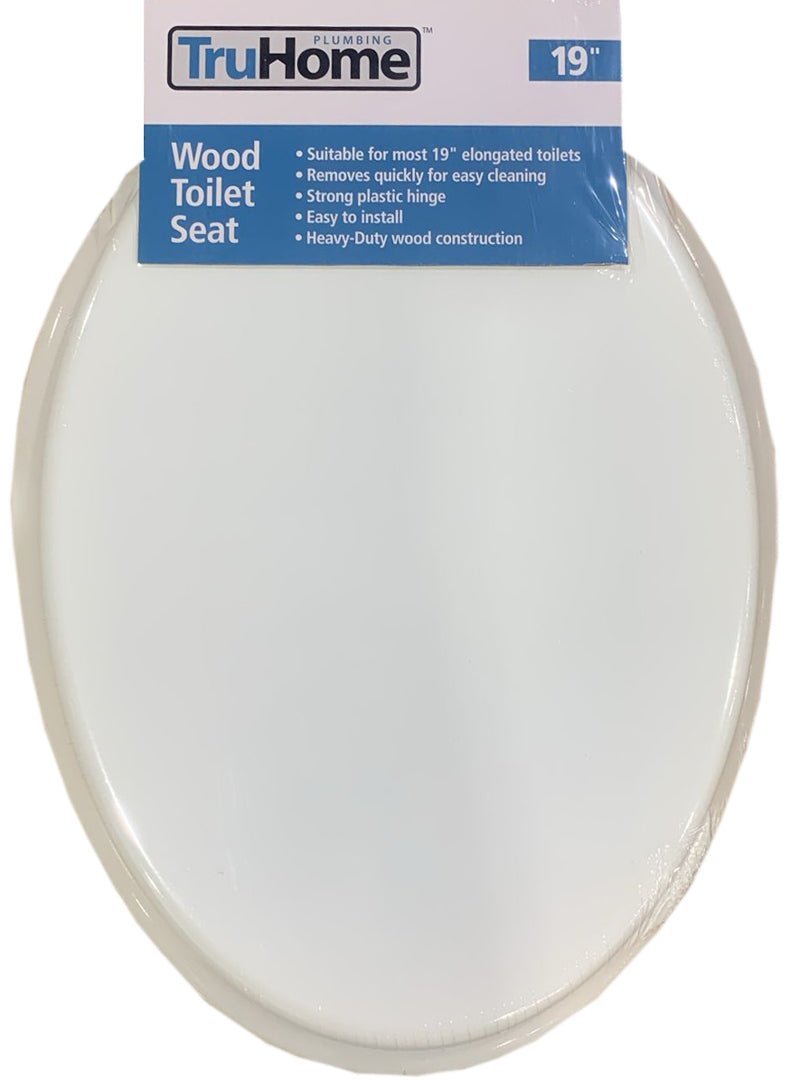Elongated Wood Toilet Seat | White | Fits 19" Toilets | Truhome