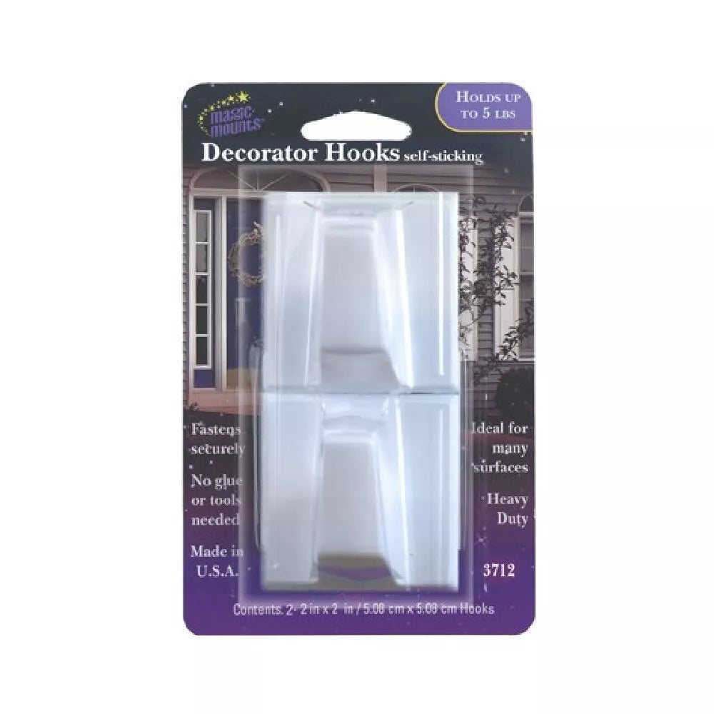 Decorator Hook 2 Pk | White | Wall Hook | 5 LB | Magic Mount