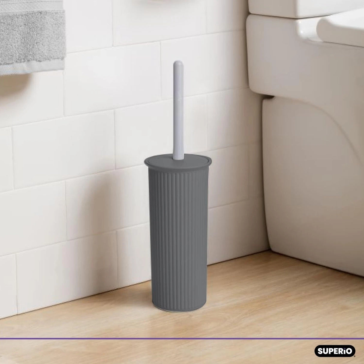 Toilet Bowl Brush and Holder By Superio | Ribbed | Grey