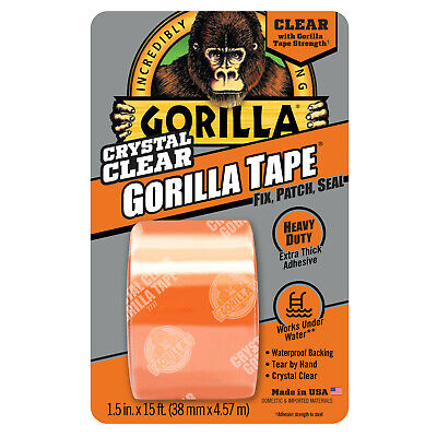 Gorilla Repair Tape 1.5" x 15' | Crystal Clear | Heavy Duty | Waterproof