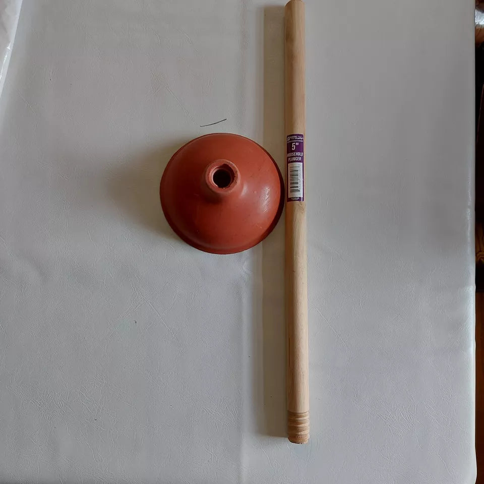 Red Plunger With Wooden Handle | 5" Rubber Cup | Aqua Plumb