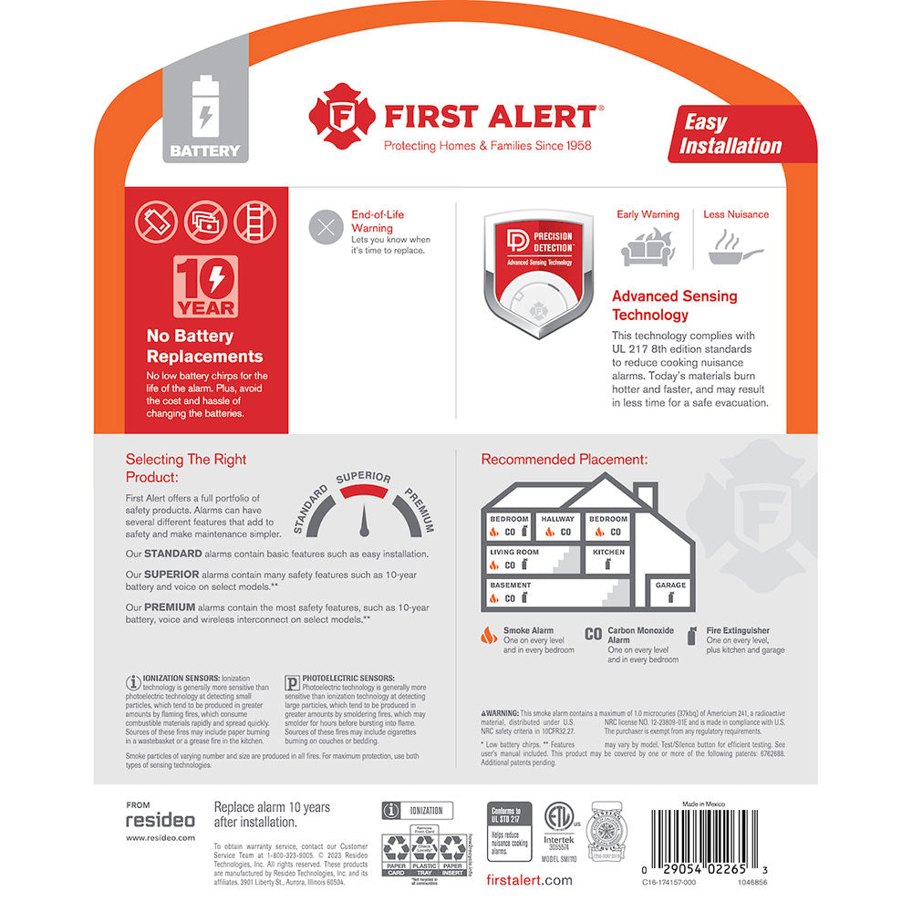 Smoke Alarm 10 YR Battery First Alert