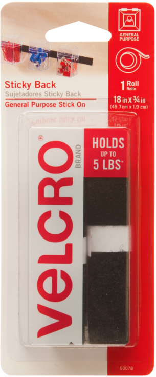 Velcro Sticky Back Tape | Black | ¾"x18" | Hook & Loop Roll | 5LB