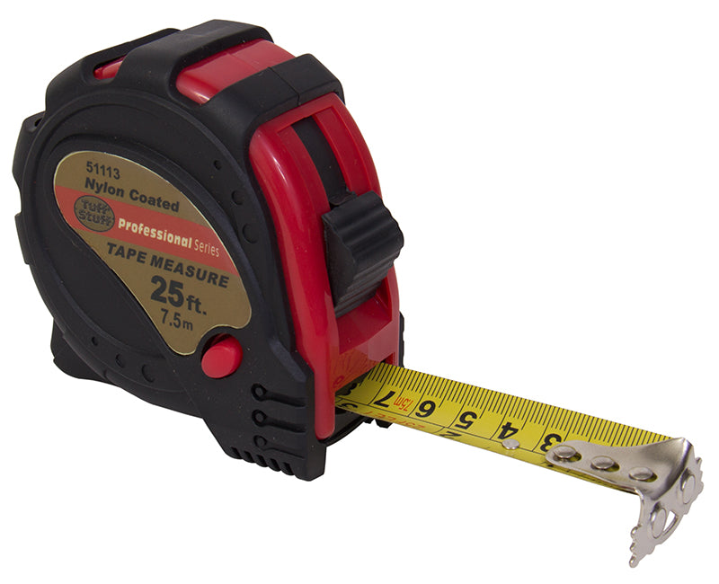 Power Tape Measure 25' | Red/Black | Rubber Grip | Tuff Stuff