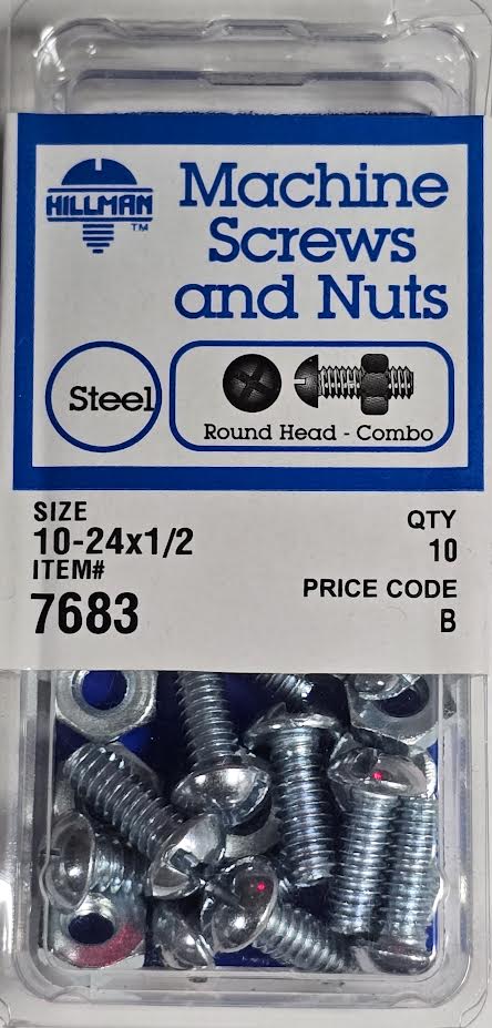 Screws & Nuts Round Head 10-24 x 1/2 Hillman