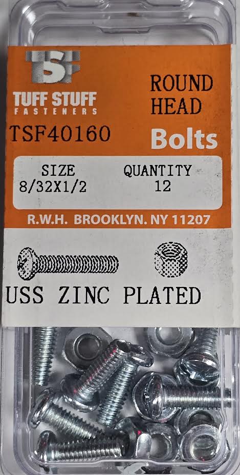 Screws & Nuts Round Head 8/32 x 1/2 (12 sets)