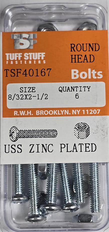 Screws & Nuts Round Head 8/32 x 2-1/2 (6 sets)