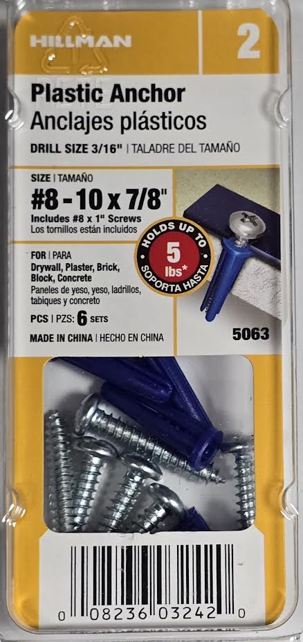 Plastic Anchor #8-10 x 7/8" Hillman