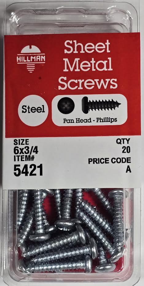 Sheet Metal Screws Pan Head 6 x 3/4" Hillman