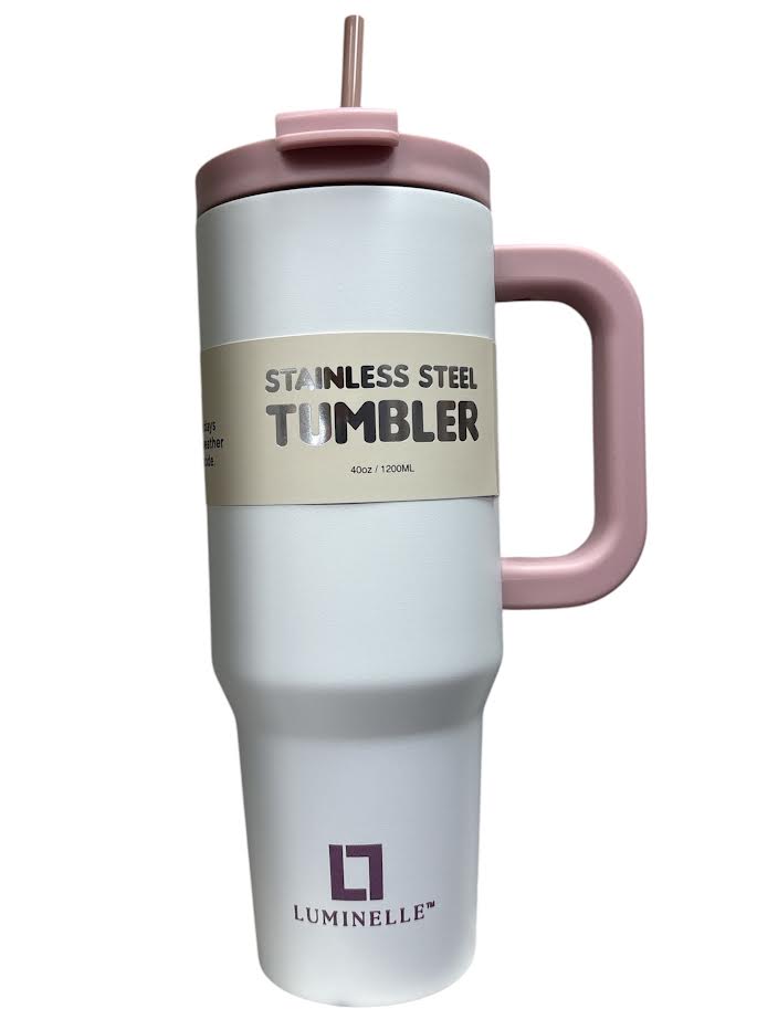 Stainless Steel Tumbler 40oz Pink/White