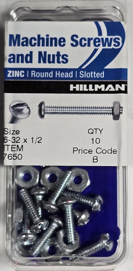 Screws & Nuts Round Head 6-32 x 1/2 Hillman