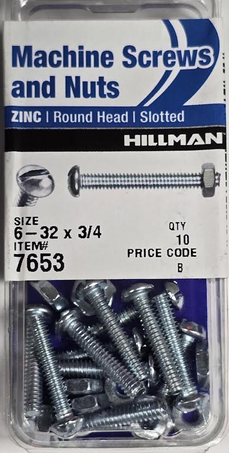 Screws & Nuts Round Head 6-32 x 3/4 Hillman