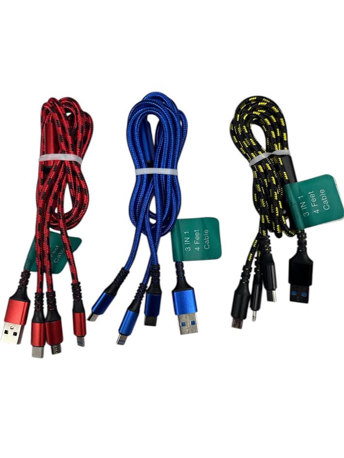3 in 1 Charging Cable | Braided Multi-Charger | 4ft Length | Mighty Wireless