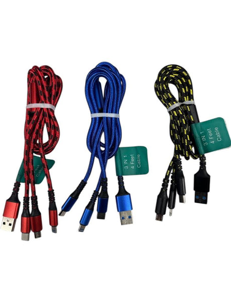 3 in 1 Charging Cable | Braided Multi-Charger | 4ft Length | Mighty Wireless