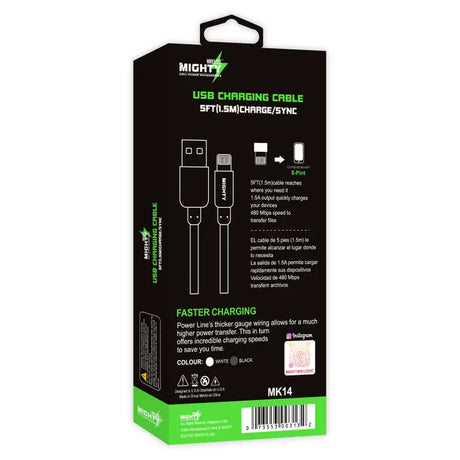 iPhone USB Cable Black | USB-A to Lightning | 5ft Length | Mighty Wireless