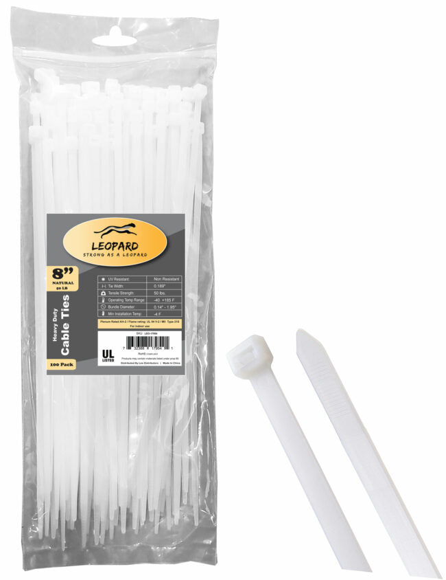 Cable  Tie Clear 8" LeoPard 100Pk