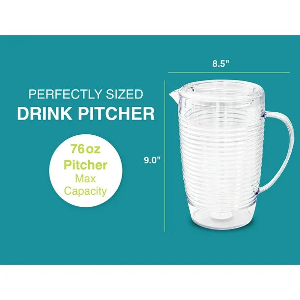 Plastic Beverage Pitcher with Lid | 76 Ounce | Coil Design | Arrow