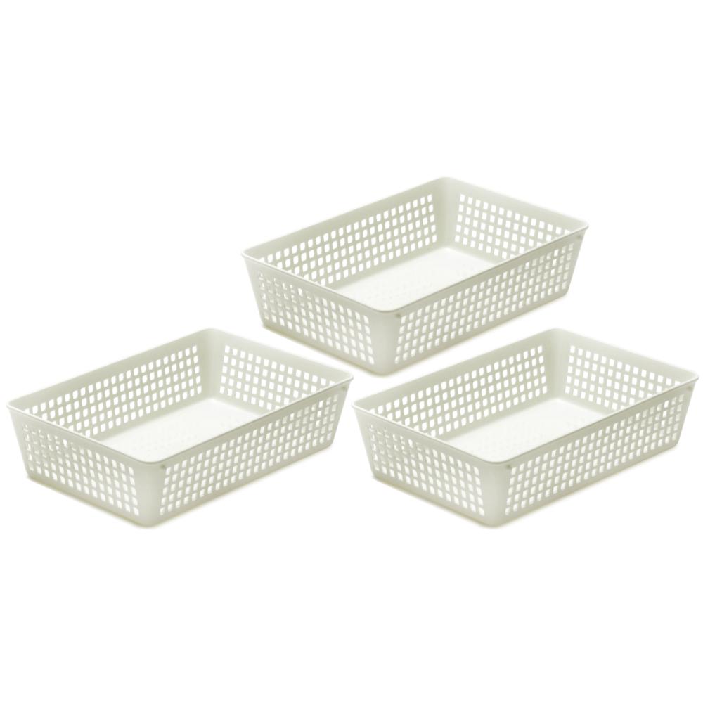 Plastic Rectangular Basket Small White 3pk YBM