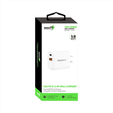 18W Wall Charger with Pd and USB Ports White