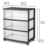 Wide 3 Drawer Cart Black