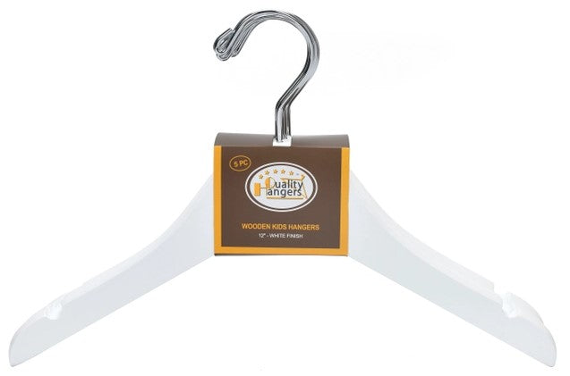 Wooden Kids Hangers White 12" 5PK Quality Hangers