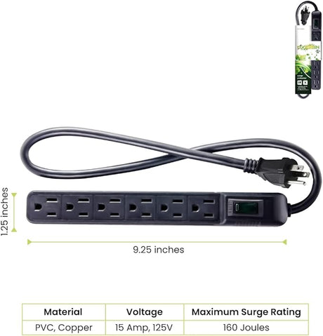 6 Outlet Surge Protector Black Go Green