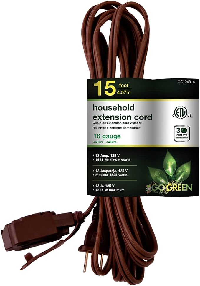 15' Extension Cord Brown GoGreen