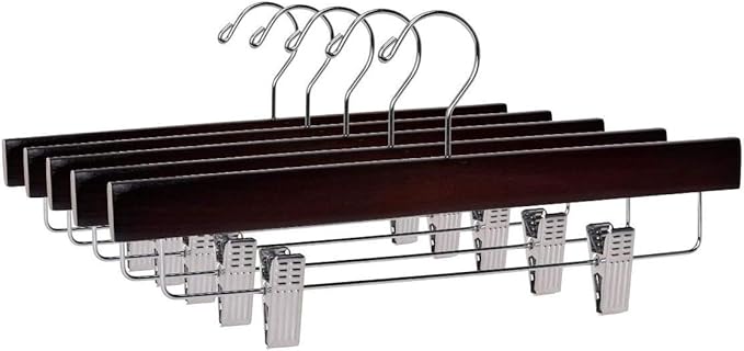 Flat Skirt Hangers Mahogany Chrome Hook 5PK Quality Hangers