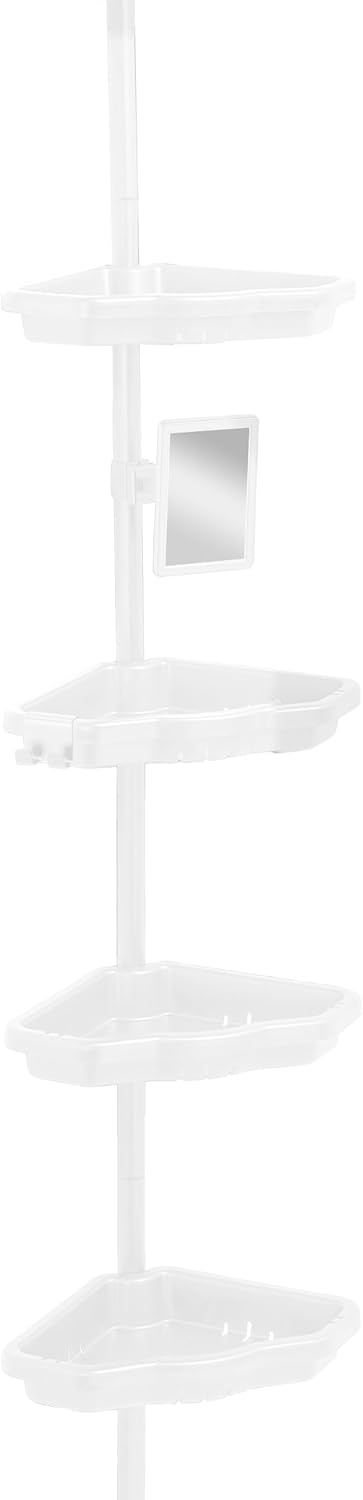 4 Tier White Corner Shower Organizer With hook and Mirror