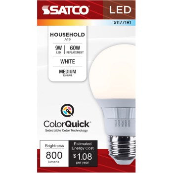 9W LED Bulb Color Selectable A19 Satco
