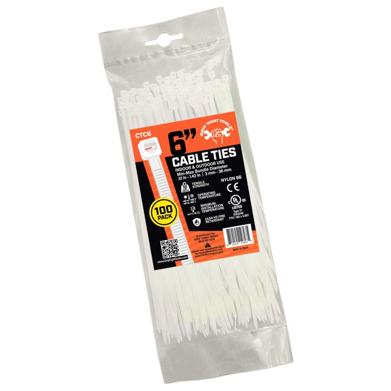 Natural Cable Ties 6" 100PK Grip Tight Tools